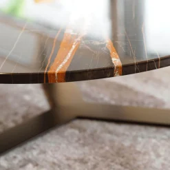 Draenert Couchtische|Couchtisch 1062 Primus Platte Stein Sahara Noir Schwarz Mit Dunkelbronzenen Akzenten Rund Poliert