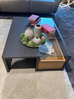 Musterring Couchtische|Couchtisch Aterno Gestell Schiefergrau Mit Klarglasabdeckplatte Inklusive Schubkasteneinsatz