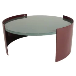 Cassina Couchtische|Couchtisch Bowy Platte Hochglanz Lackiert Petrol Blau Gestell Aluminium Pulverbeschichtet Amarant Rot