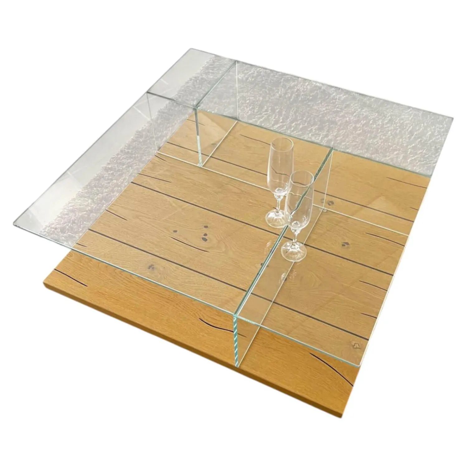 Hülsta Couchtische|Couchtisch CT 160 Eiche Naturstamm Optiwhite Klarglas