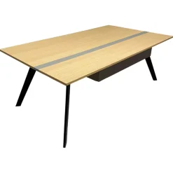 Gwinner Couchtische|Couchtisch CT510 Eiche Satin Natur Akzentstreifen Fango Grau Gestell Edelstahl Mit Schubkasten