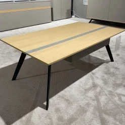 Gwinner Couchtische|Couchtisch CT510 Eiche Satin Natur Akzentstreifen Fango Grau Gestell Edelstahl Mit Schubkasten