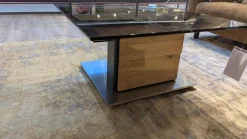 Gwinner Couchtische|Couchtisch CT409-85 Tischplatte Glas Schwarz Säule Lack Seidenmatt Anthrazit Und Balkeneiche Massiv Gebürstet Und Geölt Fußplatte Metall Edelstahlfarbig