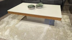 Gwinner Couchtische|Couchtisch CT125E Lack Seidenmatt Weiß Akzent Nussbaum Natur Spaltholzstruktur