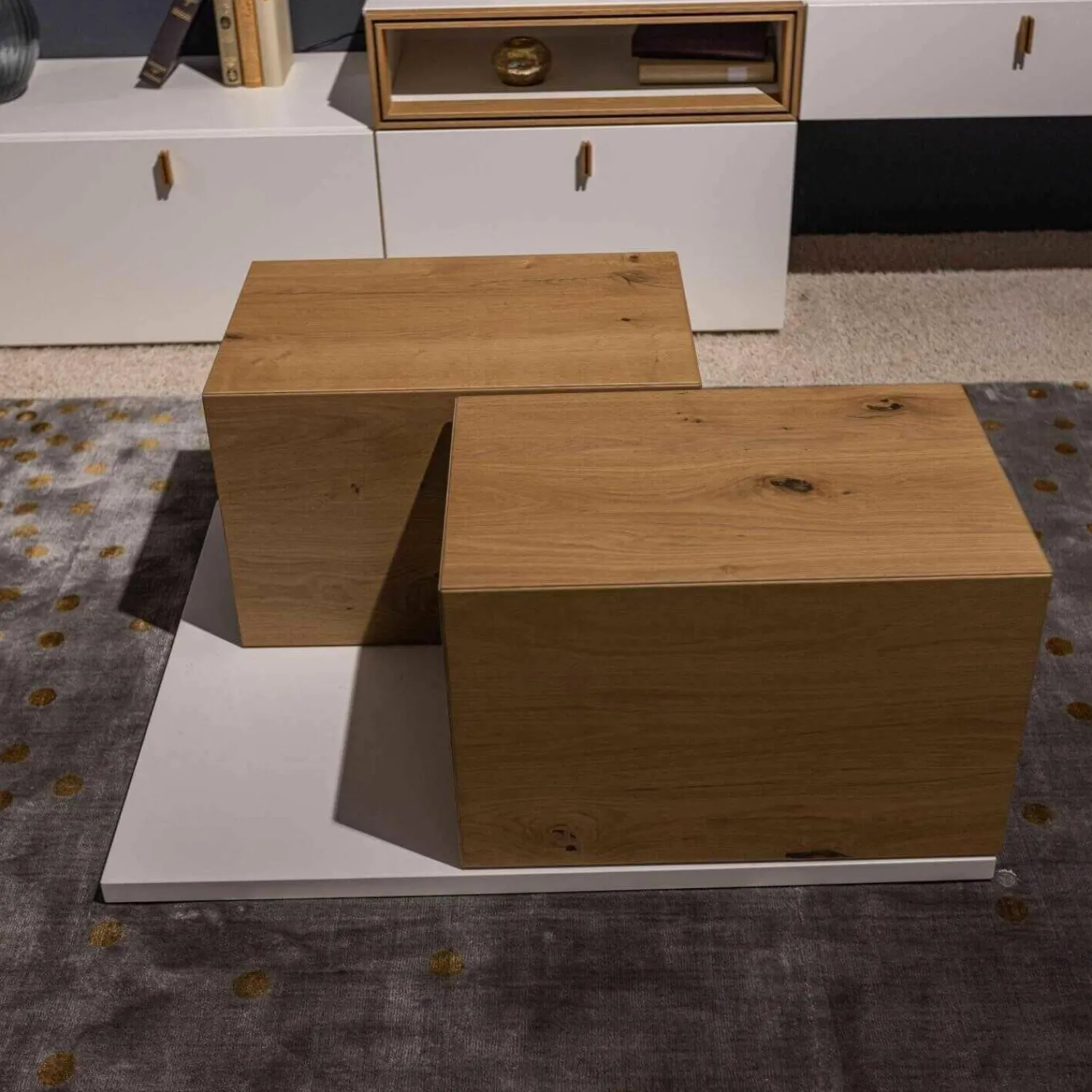 Global Couchtische|Couchtisch Fablo Würfelform Balkeneiche Lack Bianco Weiß Matt