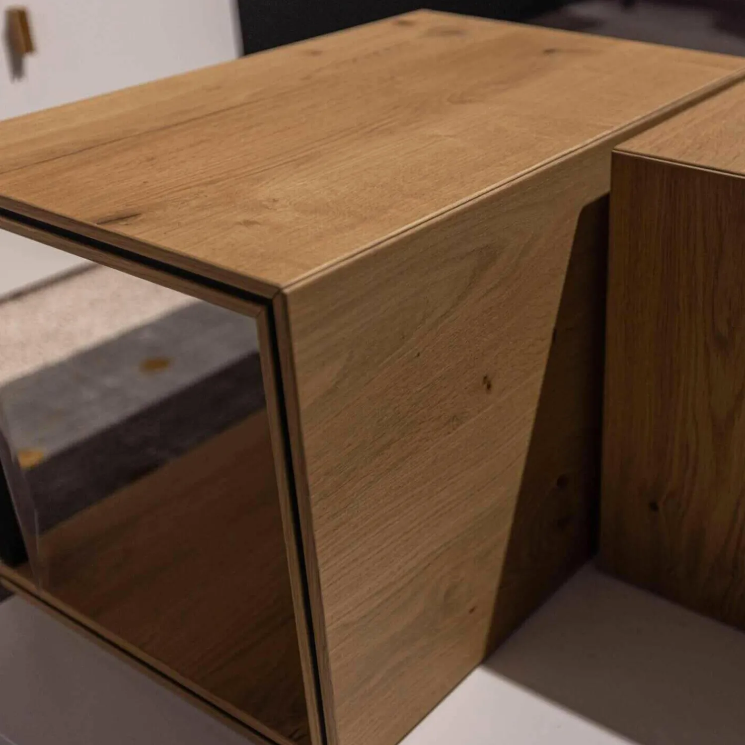 Global Couchtische|Couchtisch Fablo Würfelform Balkeneiche Lack Bianco Weiß Matt