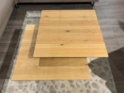 Ronald Schmitt Design Couchtische|Couchtisch H 509 Evita Tischplatte Massivholz Wildeiche Bianco Geölt Drehbar Und Ausfahrbar Gestell Edelstahl