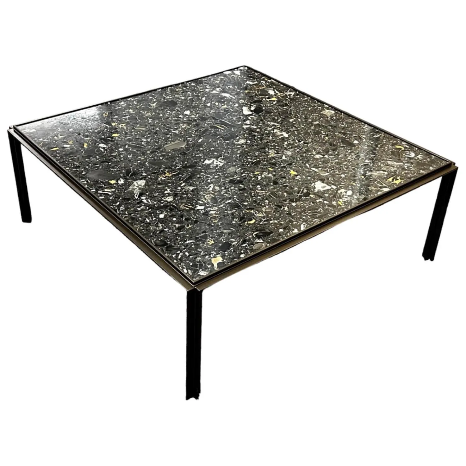 Bielefelder Werkstätten Couchtische|Couchtisch Hudson Platte Marmor Terrazzo Portoro Schwarz Gestell Metall Bronze Matt
