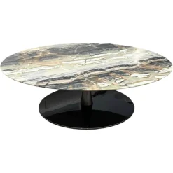 Minotti Couchtische|Couchtisch Jigger Platte Dedalus Marmor Beige Grau Gestell Aluminium Glänzend Lackiert Bronze Schwarz