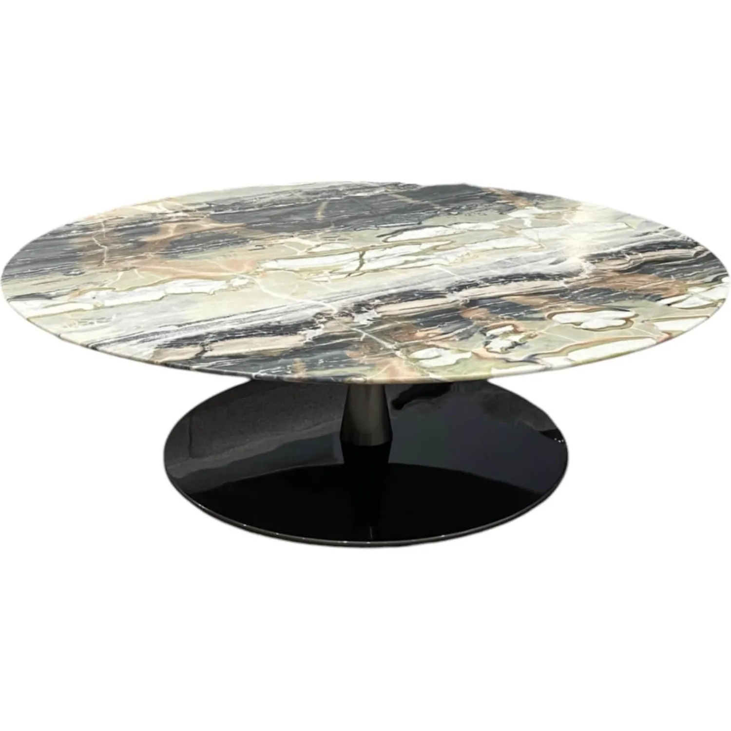 Minotti Couchtische|Couchtisch Jigger Platte Dedalus Marmor Beige Grau Gestell Aluminium Glänzend Lackiert Bronze Schwarz