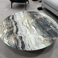 Minotti Couchtische|Couchtisch Jigger Platte Dedalus Marmor Beige Grau Gestell Aluminium Glänzend Lackiert Bronze Schwarz