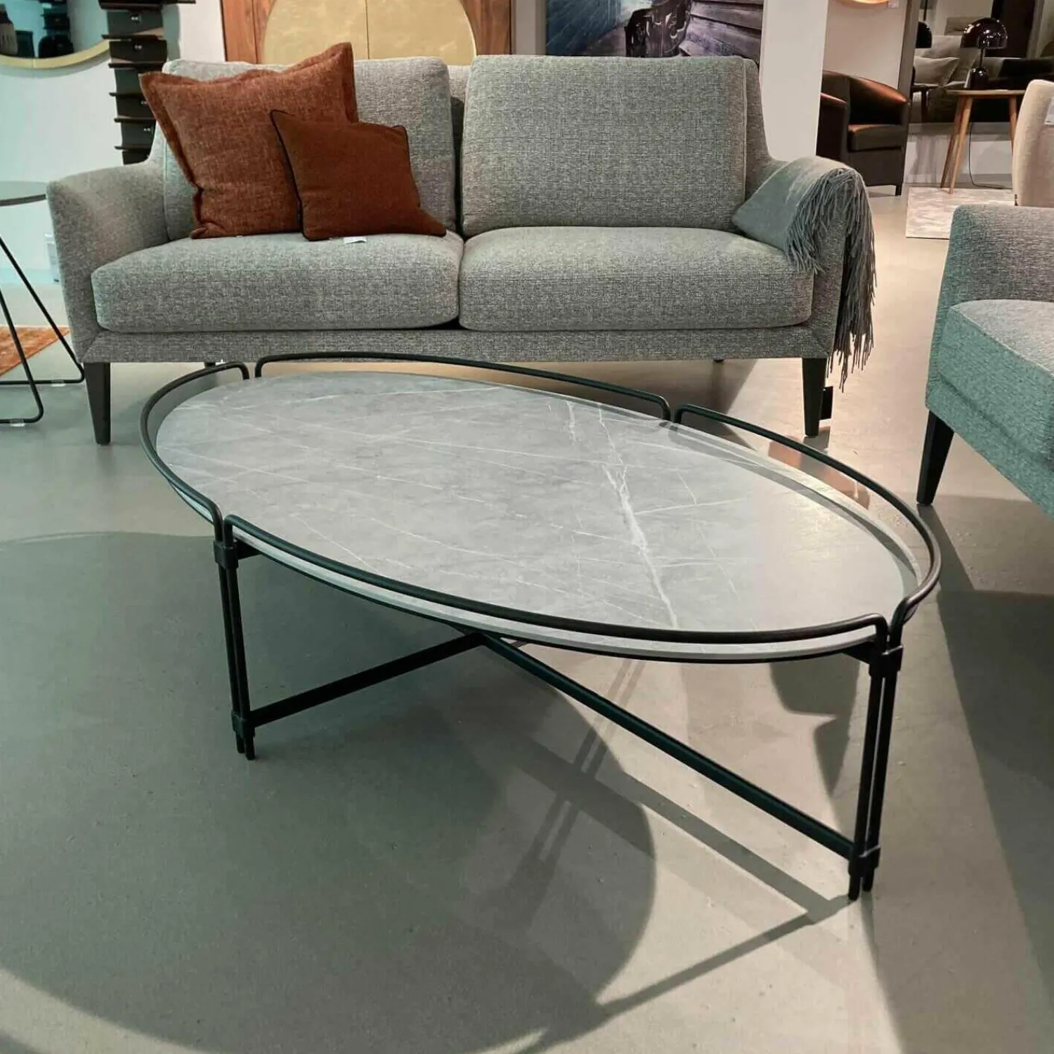 Mobliberica Couchtische|Couchtisch Join Oval Steinplatte Tapa Gestell EP 2471 F Metall