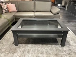 Musterring Couchtische|Couchtisch Korsika 8222 Platte Klarglas Gestell Lack Schiefergrau PG 2 Grau Füße Mit Rollen