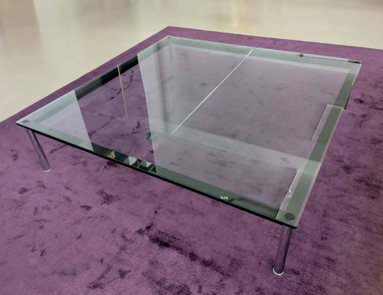 Cassina Couchtische|Couchtisch LC10-P Tischplatte Klarglas Gestell Stahl verchromt