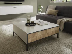 Loddenkemper Couchtische|Couchtisch Legno Bianco KS24 Noto Lack Bianco Weiß Matt Absetzung Eiche Massiv Schindeloptik