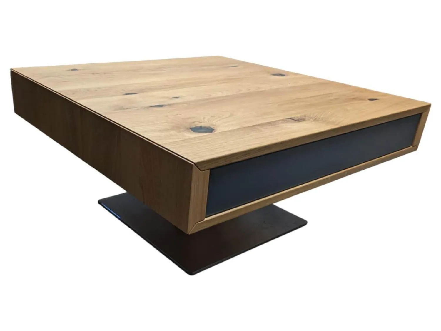 Team 7 Couchtische|Couchtisch Lift Eiche Wild Naturöl Lade Einseitig Farbglas Anthrazit Matt