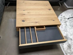 Team 7 Couchtische|Couchtisch Lift Eiche Wild Naturöl Lade Einseitig Farbglas Anthrazit Matt