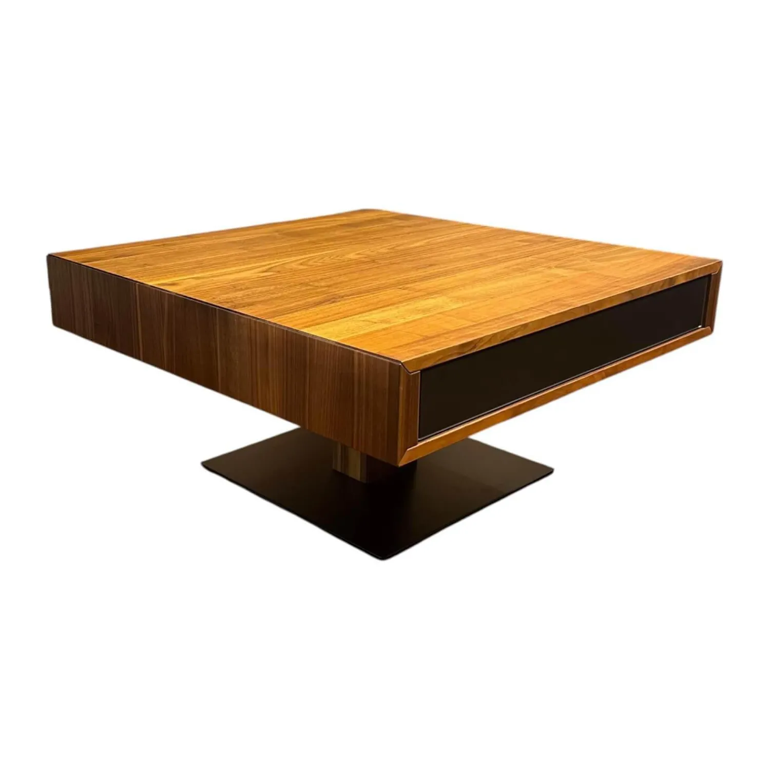 Team 7 Couchtische|Couchtisch Lift Platte Nussbaum Geölt Bodenplatte Stahl Schwarz Matt Front Farbglas Schwarz