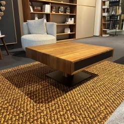 Team 7 Couchtische|Couchtisch Lift Platte Nussbaum Geölt Bodenplatte Stahl Schwarz Matt Front Farbglas Schwarz