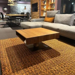 Team 7 Couchtische|Couchtisch Lift Platte Nussbaum Geölt Bodenplatte Stahl Schwarz Matt Front Farbglas Schwarz