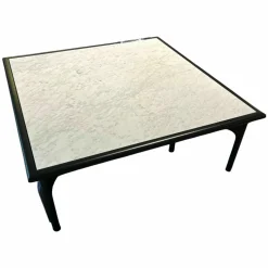 Rolf Benz Couchtische|Couchtisch Liv Platte Naturstein Geledert Carrara Gestell Buche Verkehrsschwarz Matt Lackiert