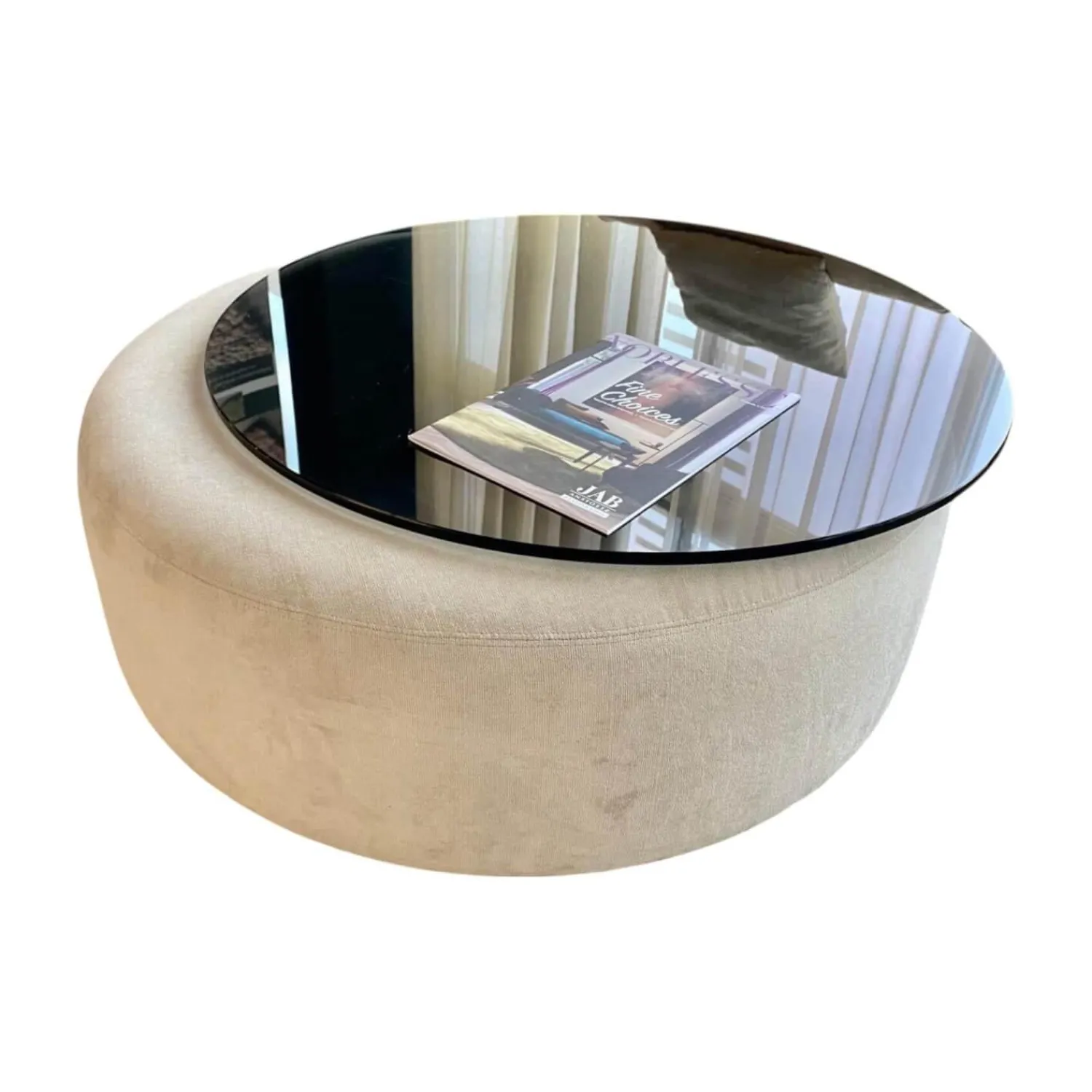 Bielefelder Werkstätten Couchtische|Couchtisch Luna Platte Glas Rauchig Dunkelgrau Gestell Stoff JAB 1-1336-071 Carson Beige