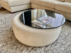 Bielefelder Werkstätten Couchtische|Couchtisch Luna Platte Glas Rauchig Dunkelgrau Gestell Stoff JAB 1-1336-071 Carson Beige