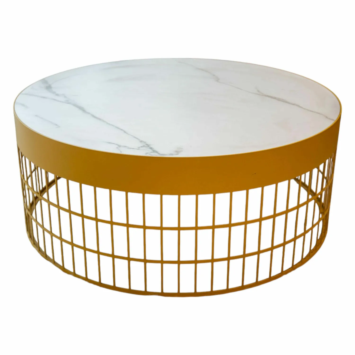 Pode Couchtische|Couchtisch Mesh Platte Keramik Weiß Gestell Saffron Gelb