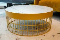 Pode Couchtische|Couchtisch Mesh Platte Keramik Weiß Gestell Saffron Gelb