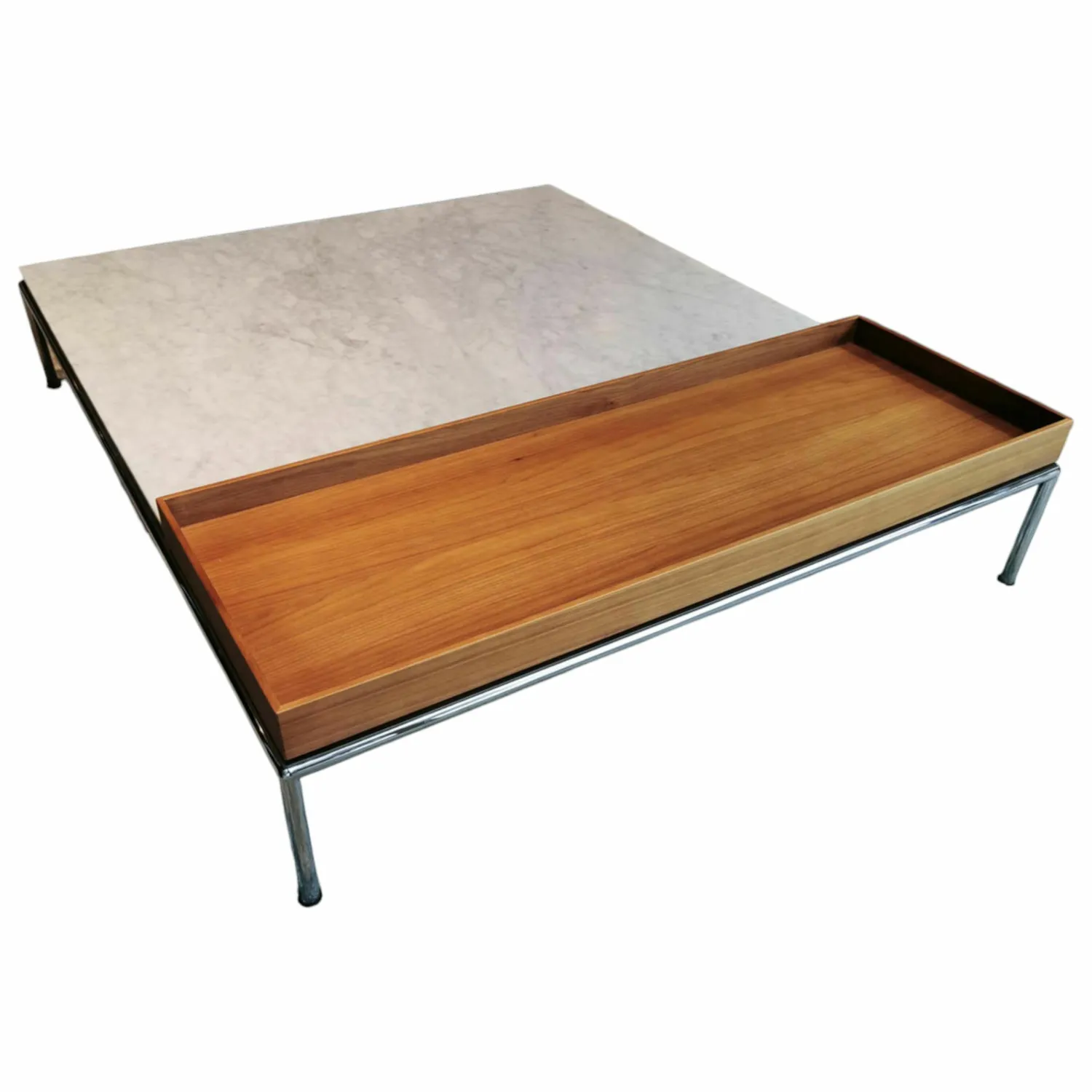 Cassina Beistelltische|Couchtische|Couchtisch Mex-Hi Tischplatte Marmor Bianco Gestell Chrom Glanz