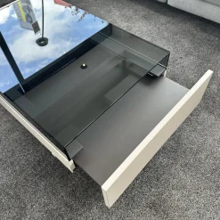 Loddenkemper Couchtische|Couchtisch Minos Parsolplatte Kristallgrau Auszüge Links Und Rechts Weiß