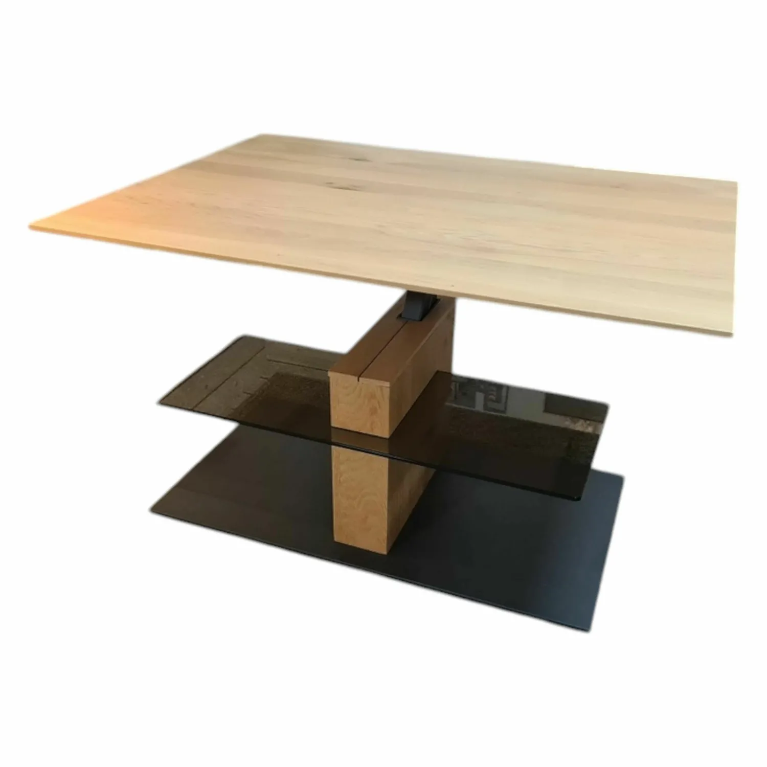 Hartmann Couchtische|Couchtisch Naturwerke Platte Kerneiche Natur Massiv Bodenplatte Anthrazit Lackiert Höhenverstellbar