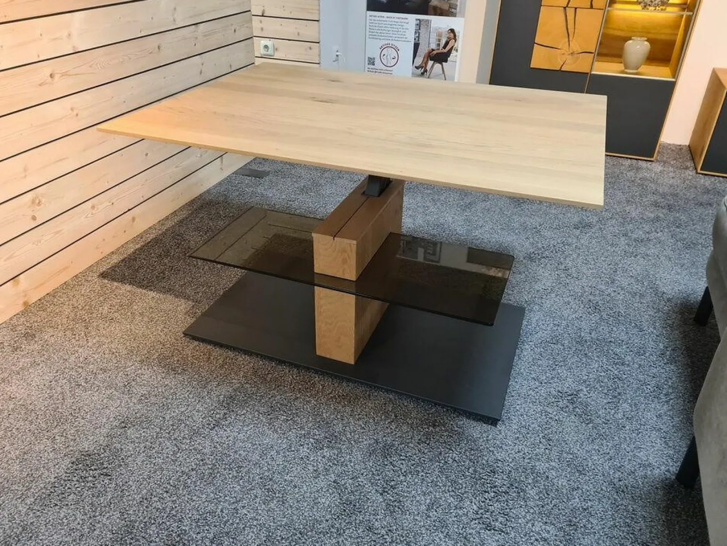 Hartmann Couchtische|Couchtisch Naturwerke Platte Kerneiche Natur Massiv Bodenplatte Anthrazit Lackiert Höhenverstellbar