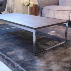 Paul Lindberg Couchtische|Couchtisch Patin Eiche Meteor Grau Lackiert Gestell Verchromt Glänzend