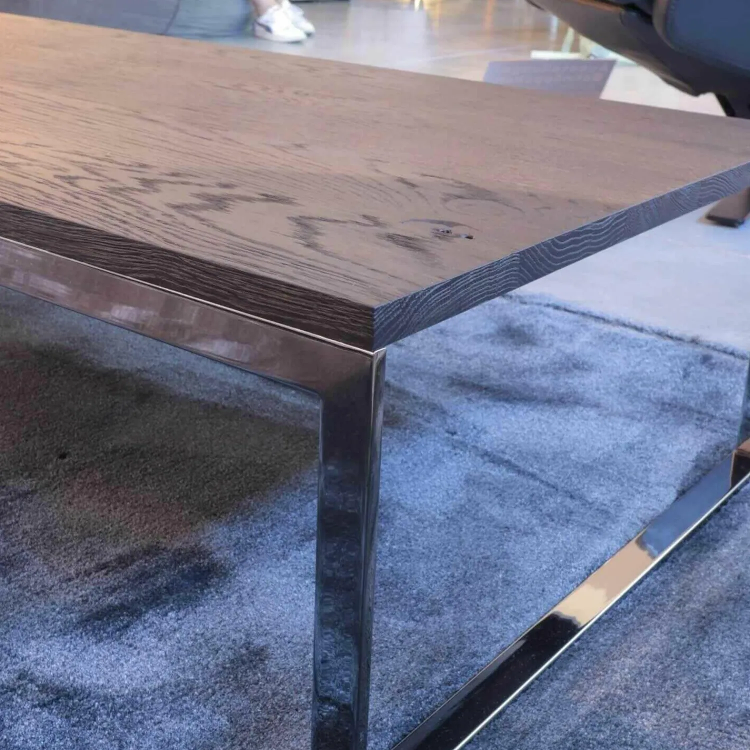 Paul Lindberg Couchtische|Couchtisch Patin Eiche Meteor Grau Lackiert Gestell Verchromt Glänzend