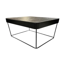 Bacher Couchtische|Couchtisch Prego Platte Keramik Matt Rock Schwarz Silber Korpus Lack Matt Tiefschwarz Gestell Schwarz Tiefmatt Pulverbeschichtet