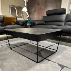 Bacher Couchtische|Couchtisch Prego Platte Keramik Matt Rock Schwarz Silber Korpus Lack Matt Tiefschwarz Gestell Schwarz Tiefmatt Pulverbeschichtet