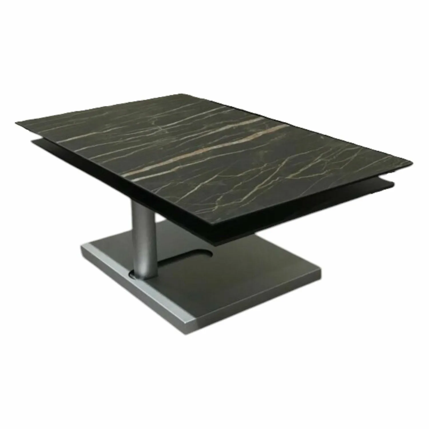 Ronald Schmitt Design Couchtische|Couchtisch Quichotte Platte Keramik Noir Desire Schwarz Gestell Metall Silberfarbig Lackiert Mit Drehbarer Platte