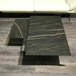 Ronald Schmitt Design Couchtische|Couchtisch Quichotte Platte Keramik Noir Desire Schwarz Gestell Metall Silberfarbig Lackiert Mit Drehbarer Platte