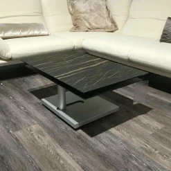 Ronald Schmitt Design Couchtische|Couchtisch Quichotte Platte Keramik Noir Desire Schwarz Gestell Metall Silberfarbig Lackiert Mit Drehbarer Platte