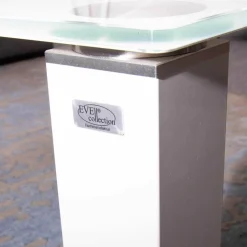 Eve Collection Couchtische|Couchtisch Rimini Optiwhiteplatte Applikationen in Titansilber Füße RAL 9003 HG