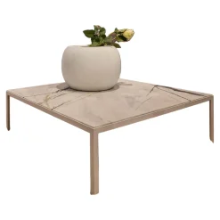 Janua Couchtische|Couchtisch SC 54 Steinplatte Calacatta Verde Leder Optik Gestell Pulverbeschichtet Verkehrsweiß