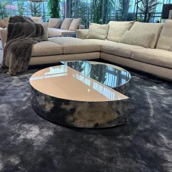 Minotti Couchtische|Couchtisch Shields L.Sand Peltro Geformtes MDF Stahlblech mit glänzendem Black-Nickel-Finish