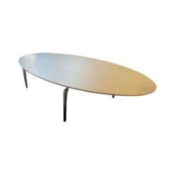 Kettnaker Couchtische|Couchtisch Solo Ellipse Platte Eiche Matt Unterplatte Lichtgrau Grau Weiß Füße Chrom