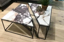 Janua Couchtische|Couchtisch Split Platte Stein Calacatta Veneto Braun Beige Weiß Grau Gestell Metall Schwarz Pulverbeschichtet