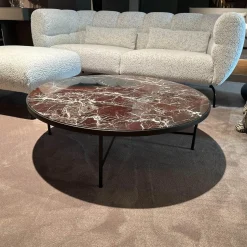 Papadatos Couchtische|Couchtisch Symi Platte Marmor Rosso Levanto Rot Weiß Gestell Stahl Schwarz Pulverbeschichtet