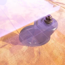 FontanaArte Couchtische|Couchtisch Tavola con Ruota Grande, Design Gea Aulenti 1980, geschliffenes Glas 15 mm, Gestell Rollen schwarz