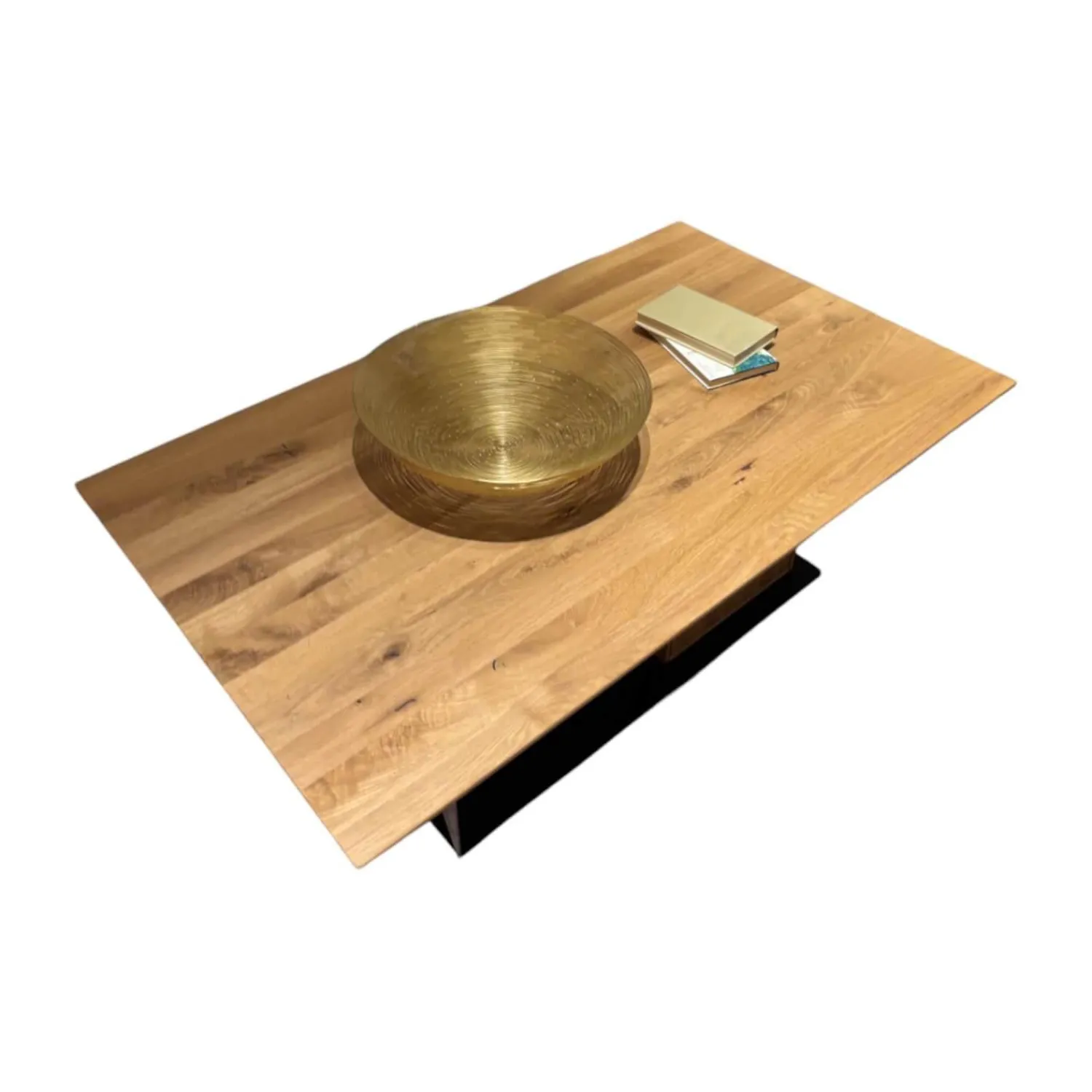 Natura Couchtische|Couchtisch Tucson Platte Wildeiche Massiv Geölt Bodenplatte Metall Schwarz