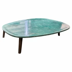 Baxter Couchtische|Couchtisch Vietri Tischplatte Marmor Türkis Gestell Esche Gefärbt Nussbaumfarbig