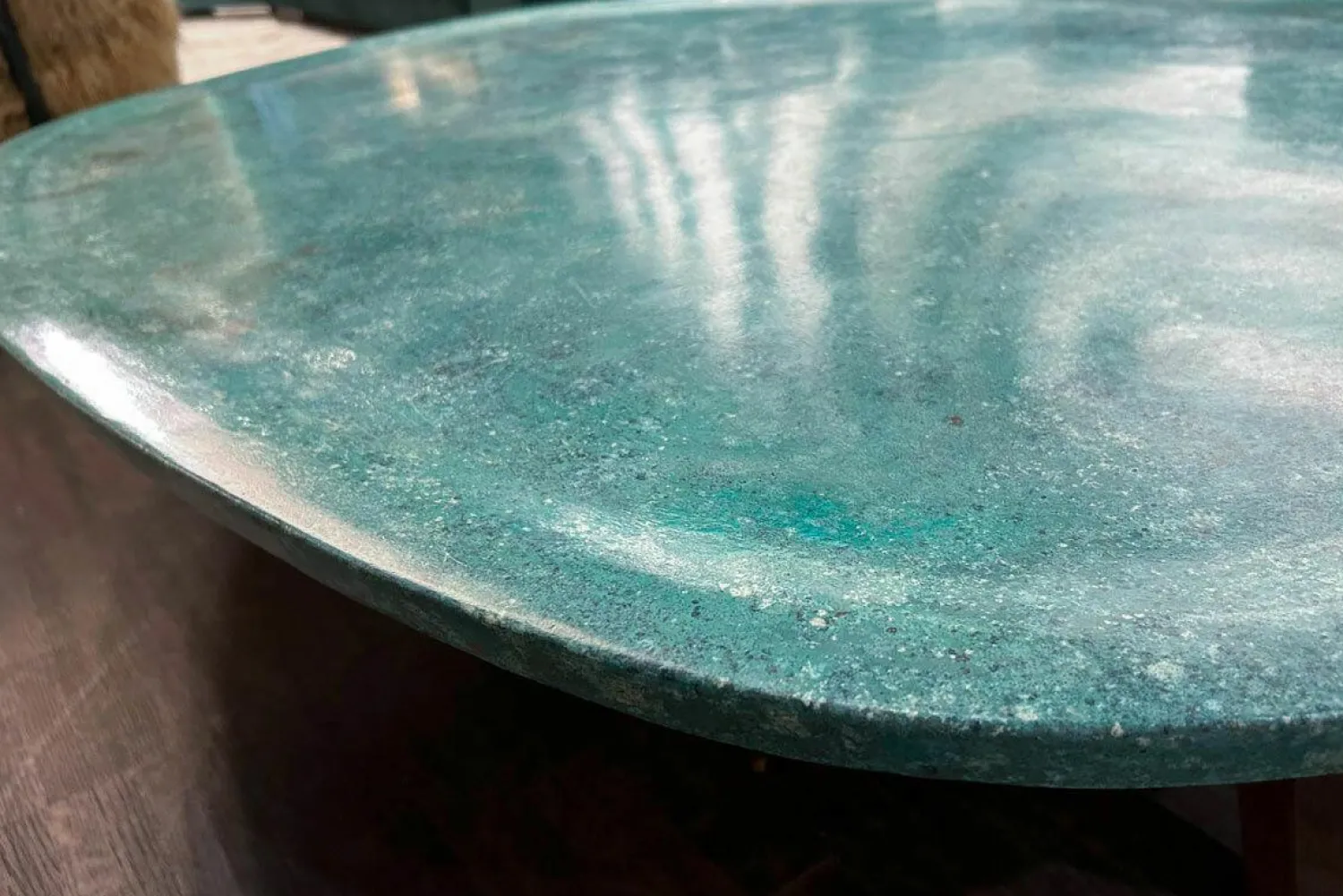 Baxter Couchtische|Couchtisch Vietri Tischplatte Marmor Türkis Gestell Esche Gefärbt Nussbaumfarbig